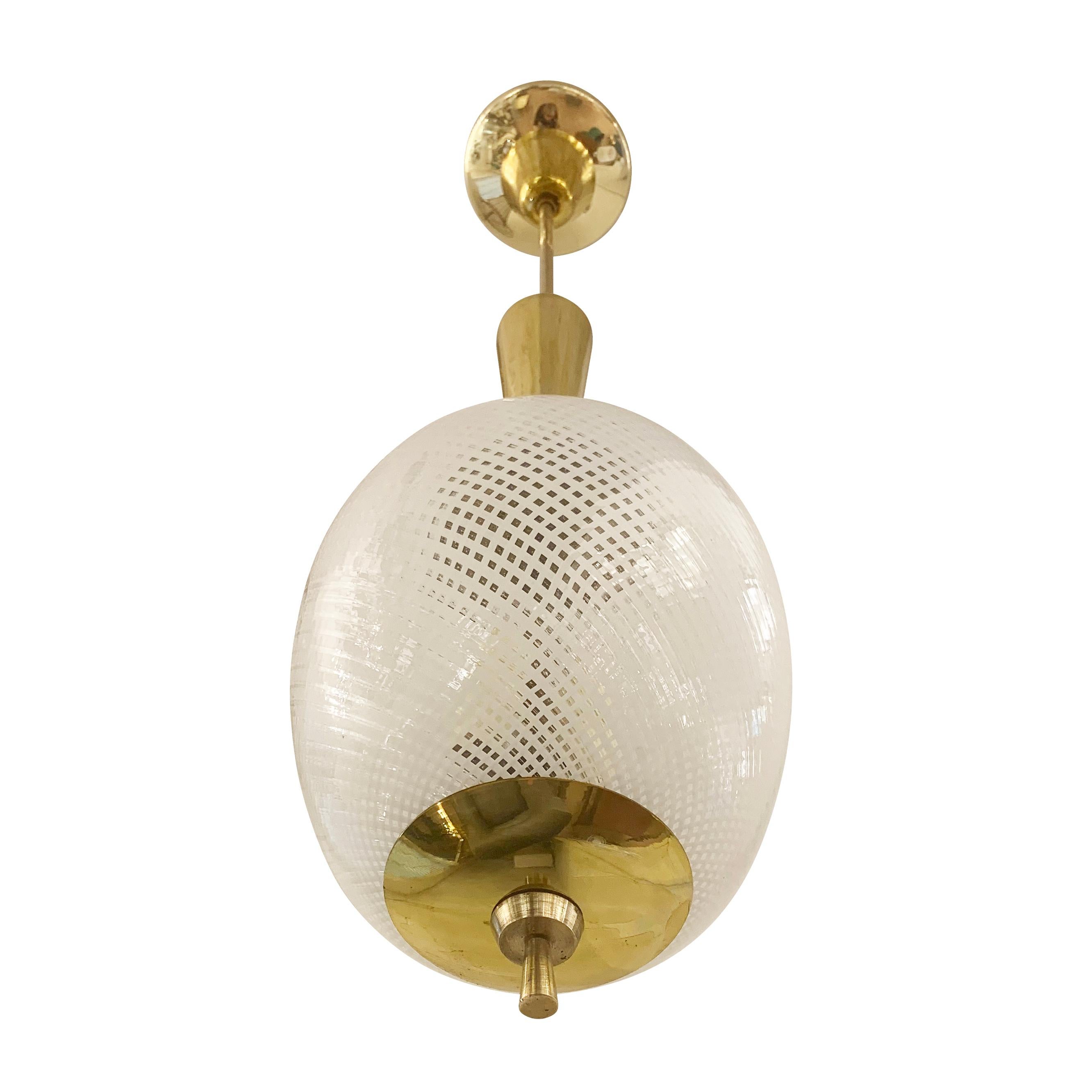 Mid-Century Modern Petite Venini Pendant with Reticello Murano Glass