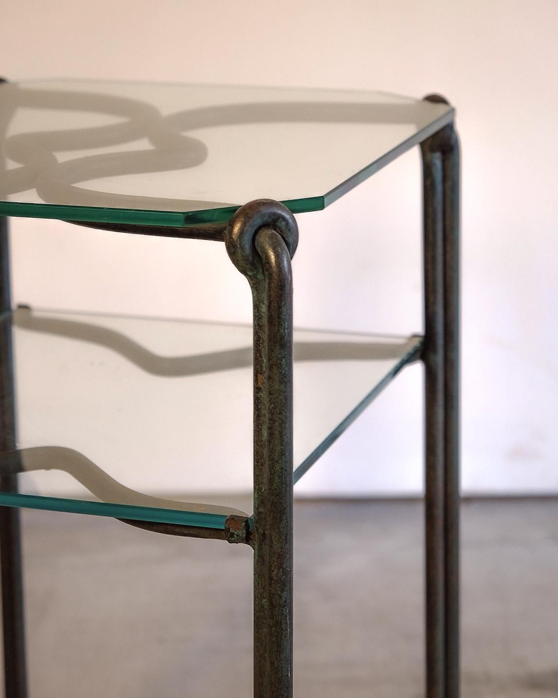 Petite Verdigri Iron and Glass Side Table In Good Condition For Sale In New York, US