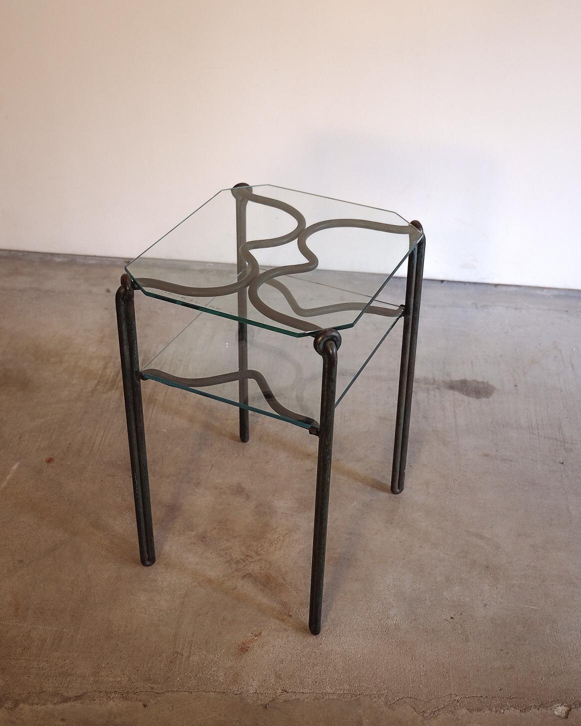 Late 20th Century Petite Verdigri Iron and Glass Side Table For Sale