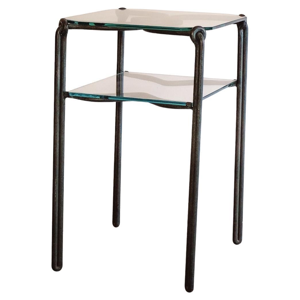 Petite Verdigri Iron and Glass Side Table For Sale