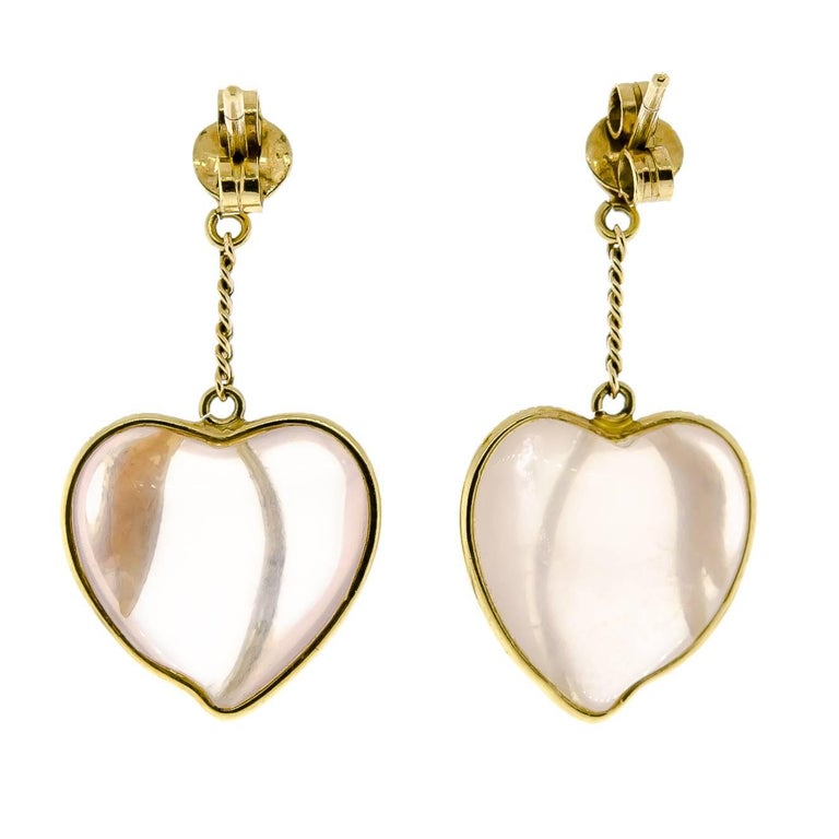 Petite Victorian Yellow Gold and Crystal Heart Pendant Earrings For ...