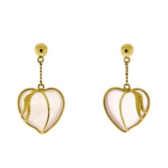 Petite Victorian Yellow Gold and Crystal Heart Pendant Earrings