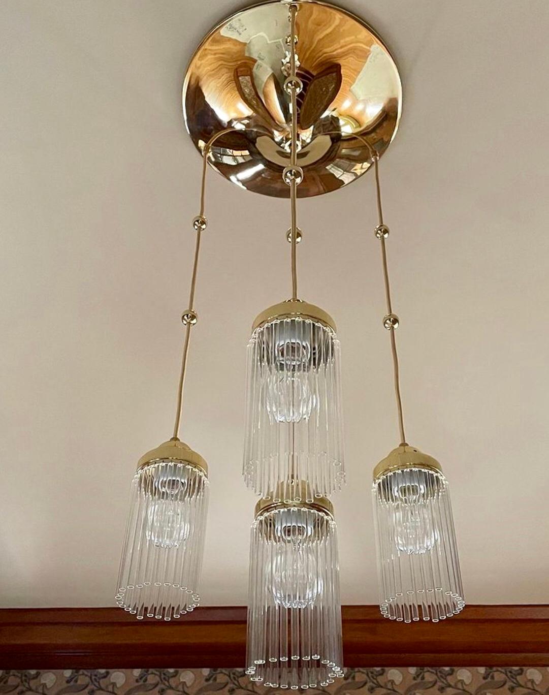 Austrian Petite Viennese Josef Hoffmann Jugendstil Chandelier, Re-Edition For Sale