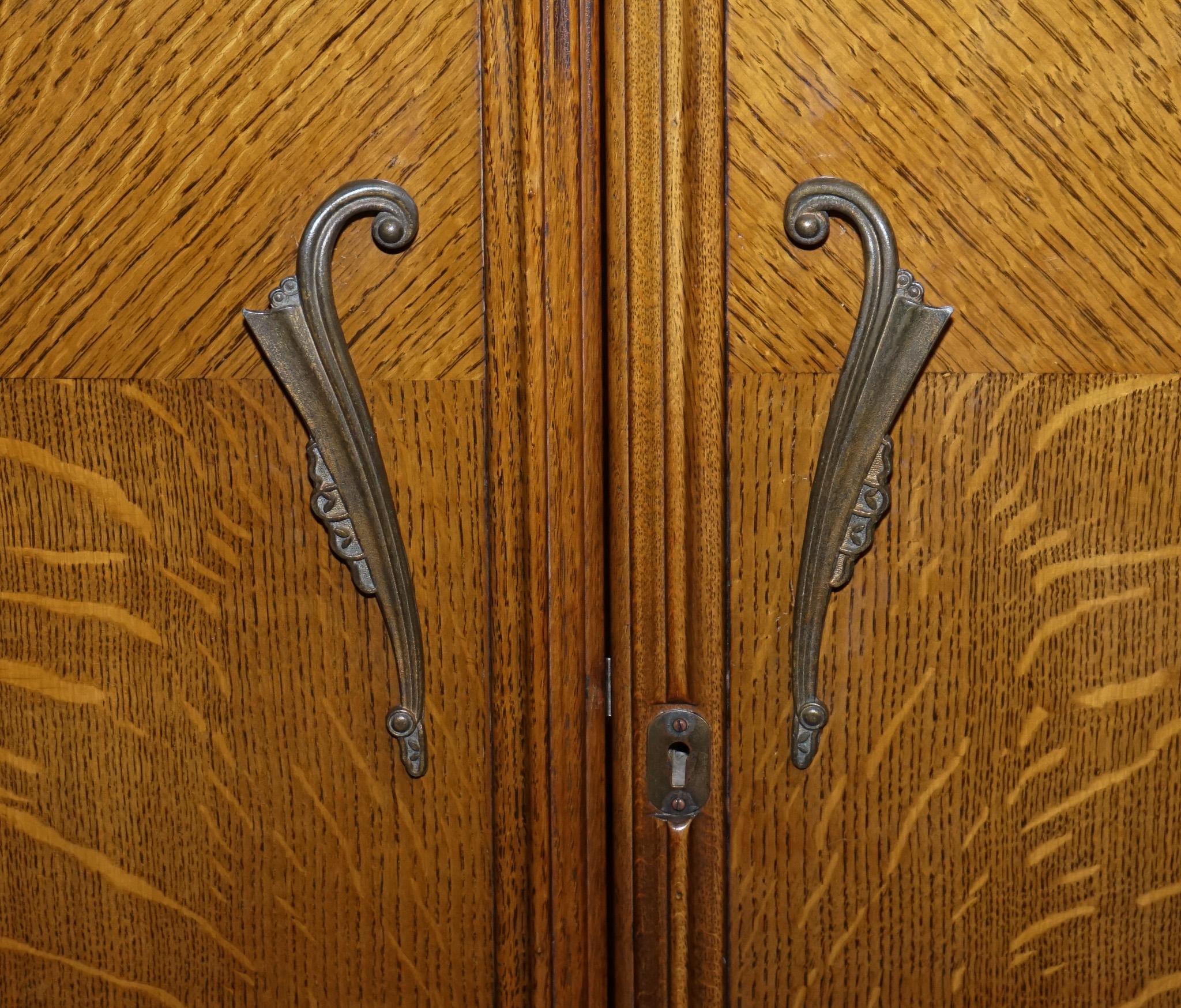 Hand-Crafted Petite Vintage Art Deco Oak Two Door Wardrobe For Sale