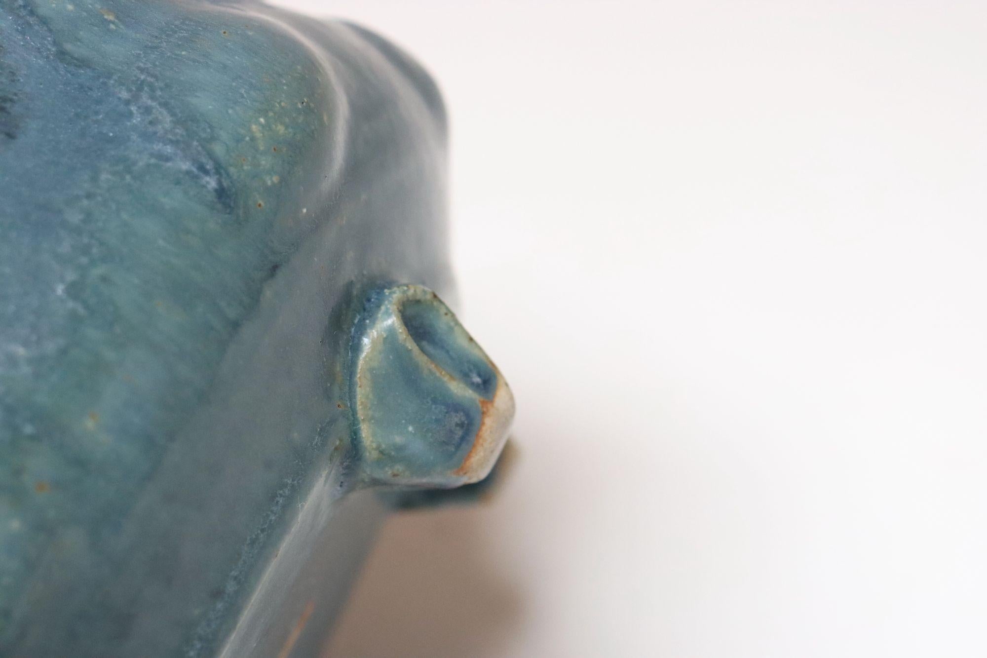 Pequeña maceta cuadrada vintage azul y verde de Studio Pottery de Deanna Nichols en venta 9