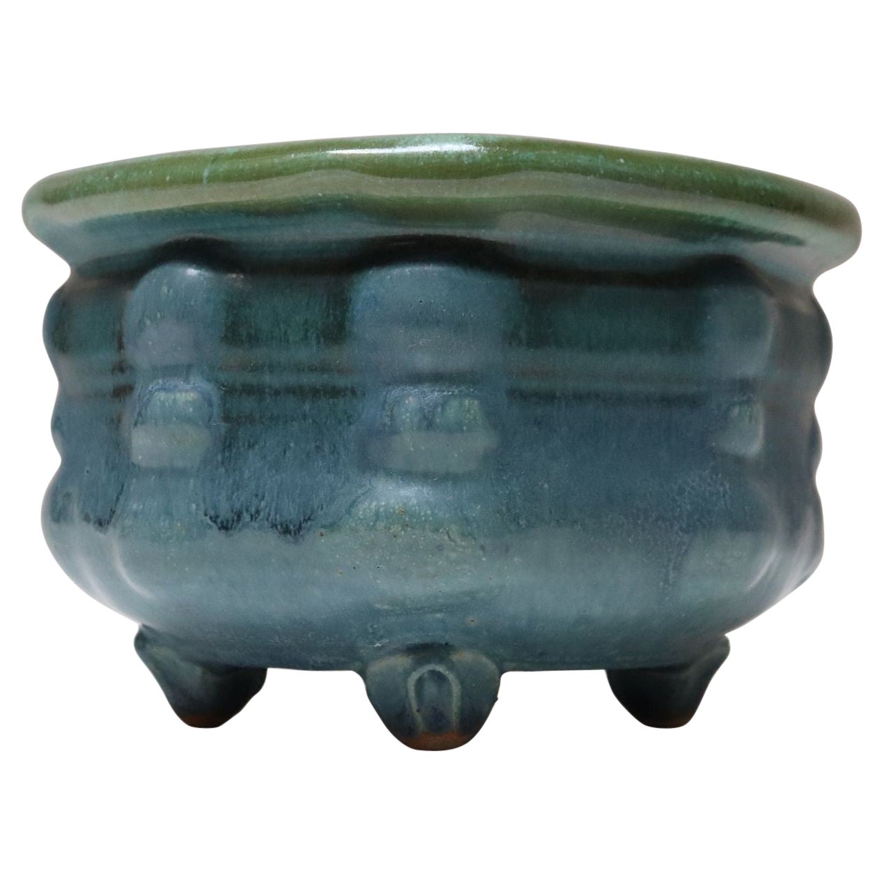 Viereckiger Übertopf aus blauer und grüner Studio Pottery von Deanna Nichols