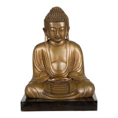 Petite Vintage Bronze Thai Dhyana Mudra Buddha Sculpture on Black Base