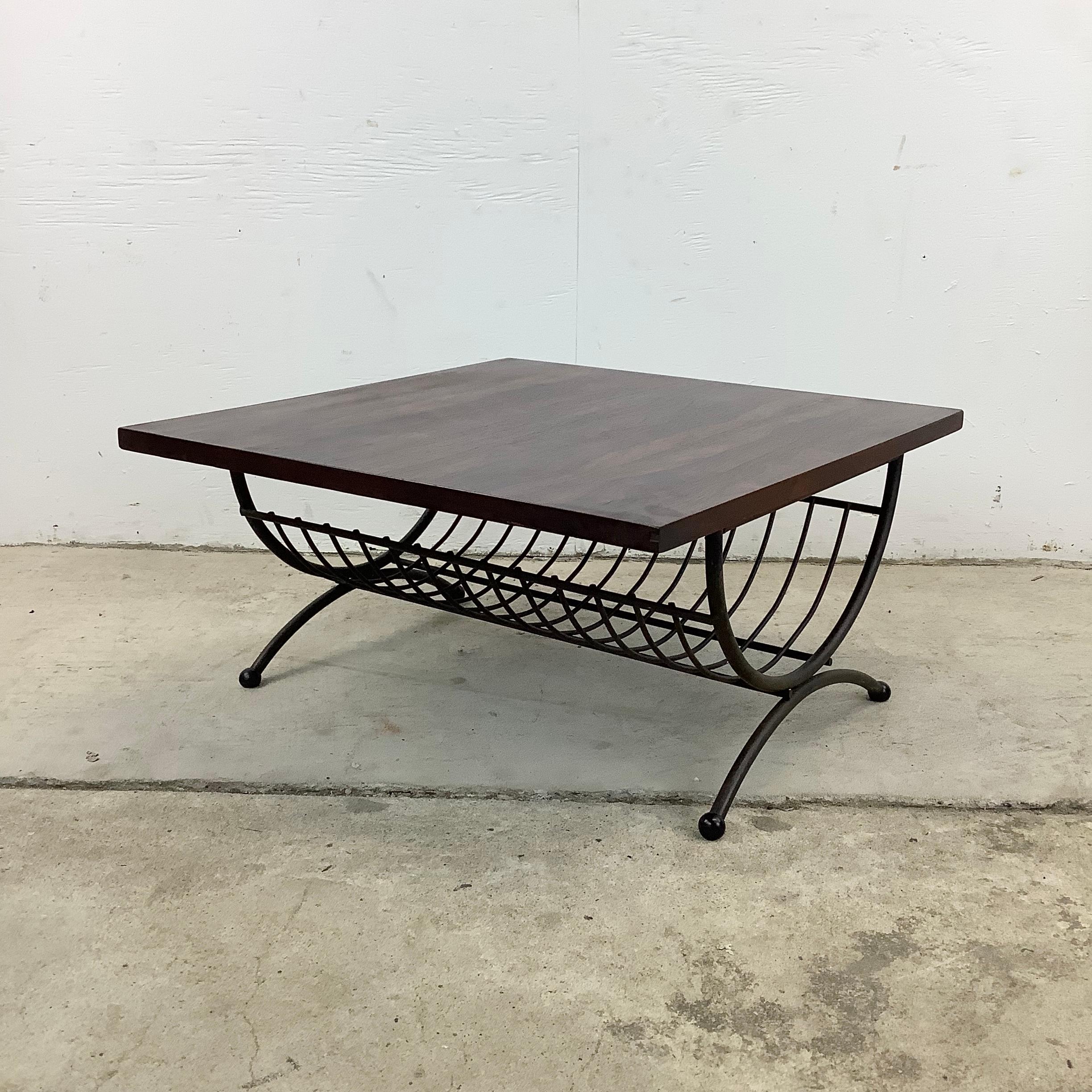 Infuse your living space with vintage charm with this small square coffee table. The  unique wrought iron base speaks to a bygone era where craftsmanship was paramount, featuring intricate yet sturdy design lines that promise durability and