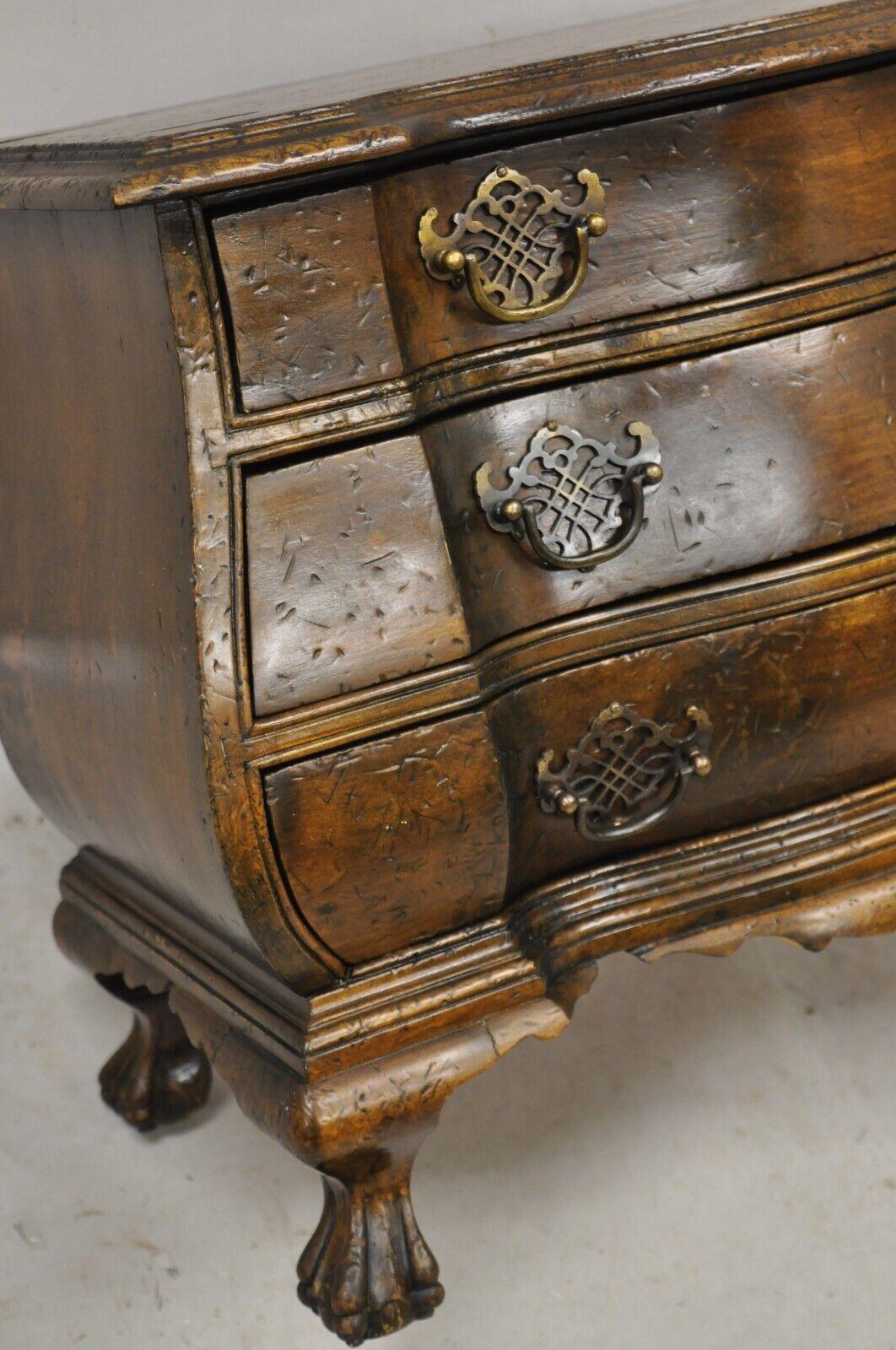 Petite Vintage European Rustic Style 3 Drawer Bombe Commode Jewelry Chest For Sale 2