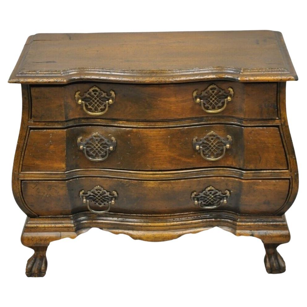 Petite Vintage European Rustic Style 3 Drawer Bombe Commode Jewelry Chest For Sale