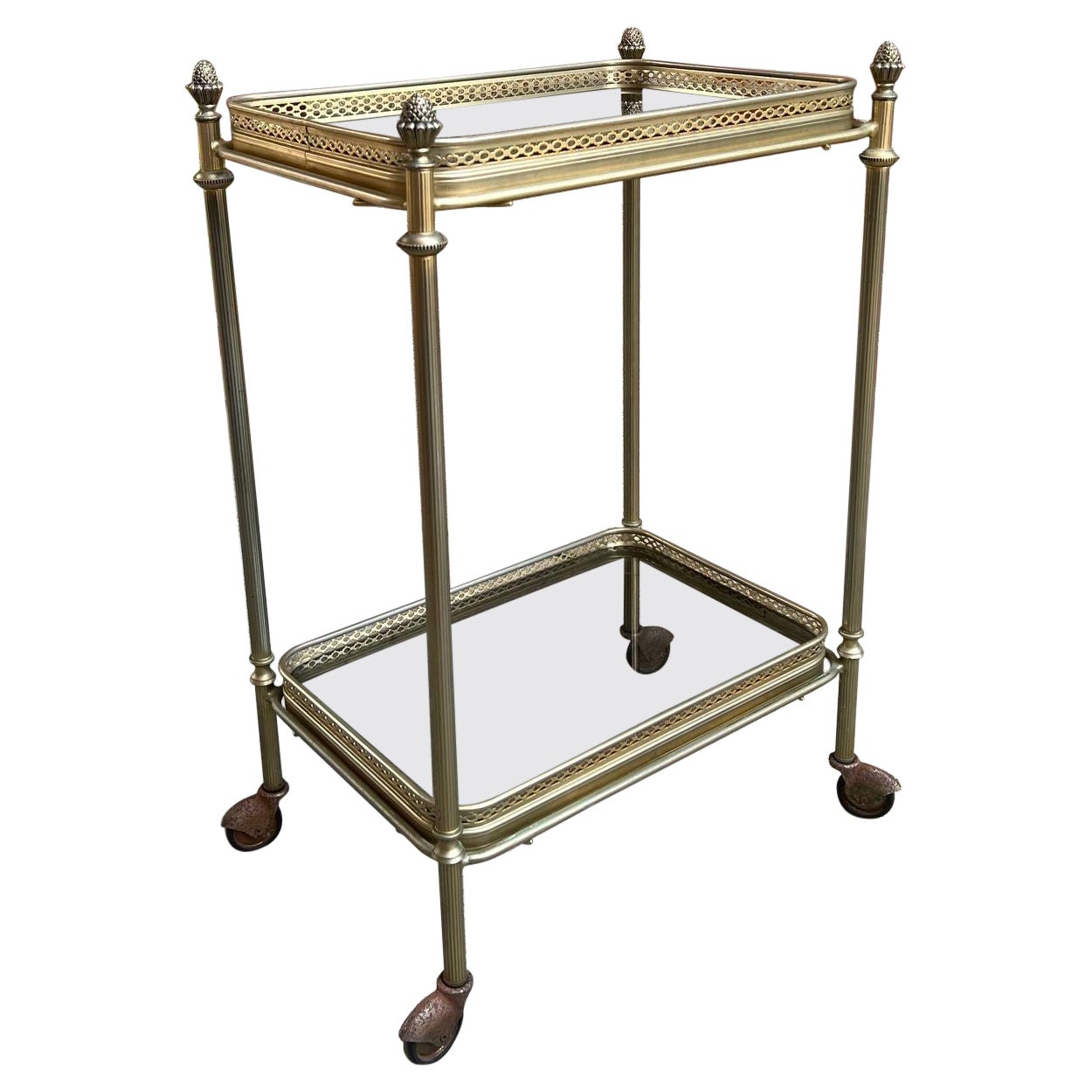 PETITE Carrello bar pasticceria francese d'epoca Vassoio in vetro d'ottone Carrello da portata in vendita