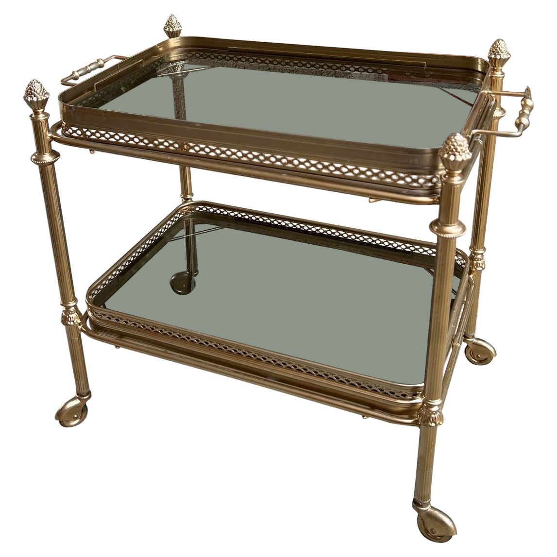 PETITE Carrello bar pasticceria francese d'epoca Vassoio in vetro d'ottone Carrello da portata