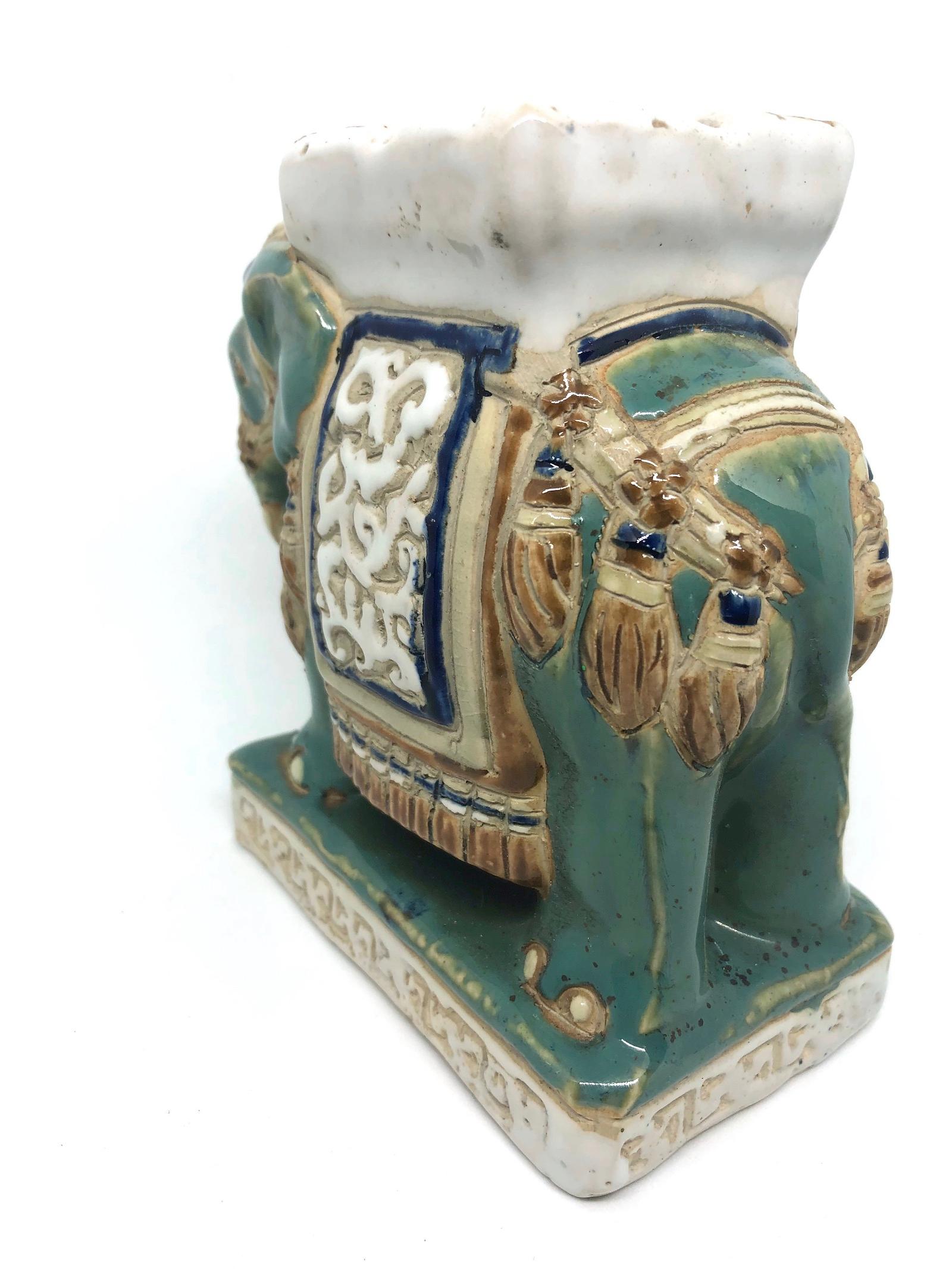 German Petite Vintage Hollywood Regency Chinese Ceramic Elephant Ashtray