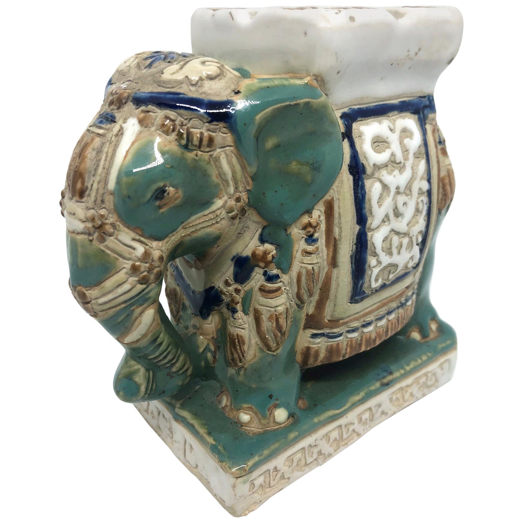 Petite Vintage Hollywood Regency Chinese Ceramic Elephant Ashtray
