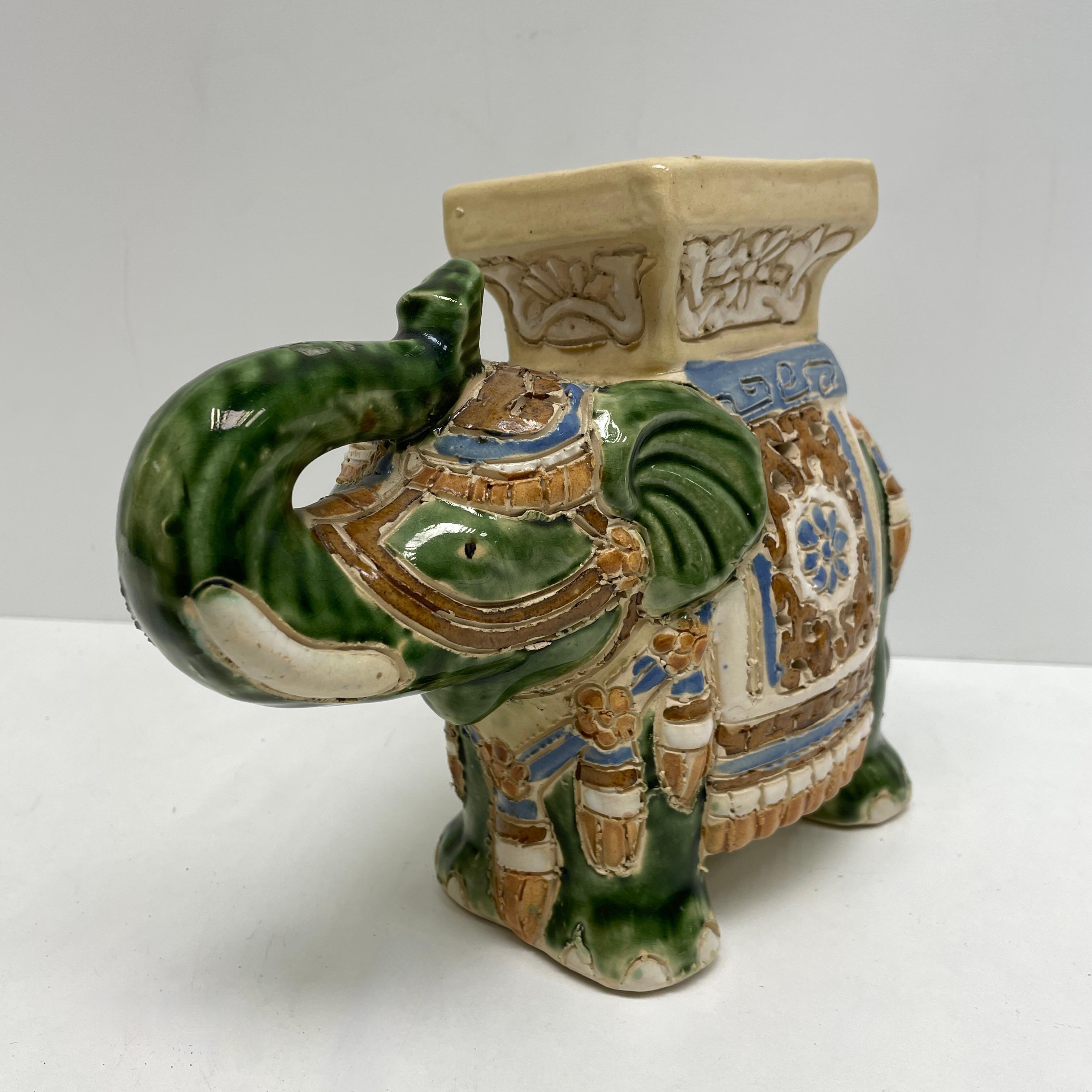 Mid-20th Century Petite Vintage Hollywood Regency Chinese Ceramic Elephant Candle Fragrance Lamp