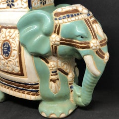 Petite Vintage Hollywood Regency Chinese Jade Green Elephant Flower Pot Stand