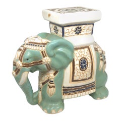 Petite Vintage Hollywood Regency Chinese Jade Green Elephant Flower Pot Stand