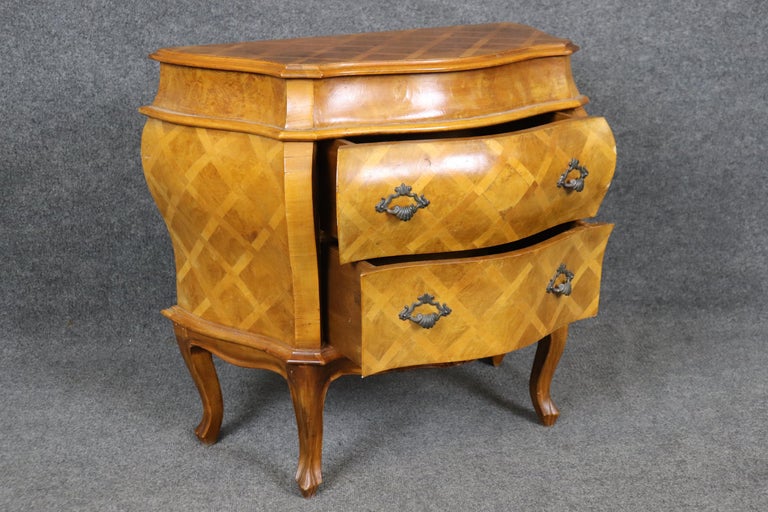 Petite Vintage Italian Bombe Italian Two Drawer Parquetry