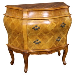 Petite Vintage Italian Bombe Italian Two Drawer Parquetry Chest of Drawers