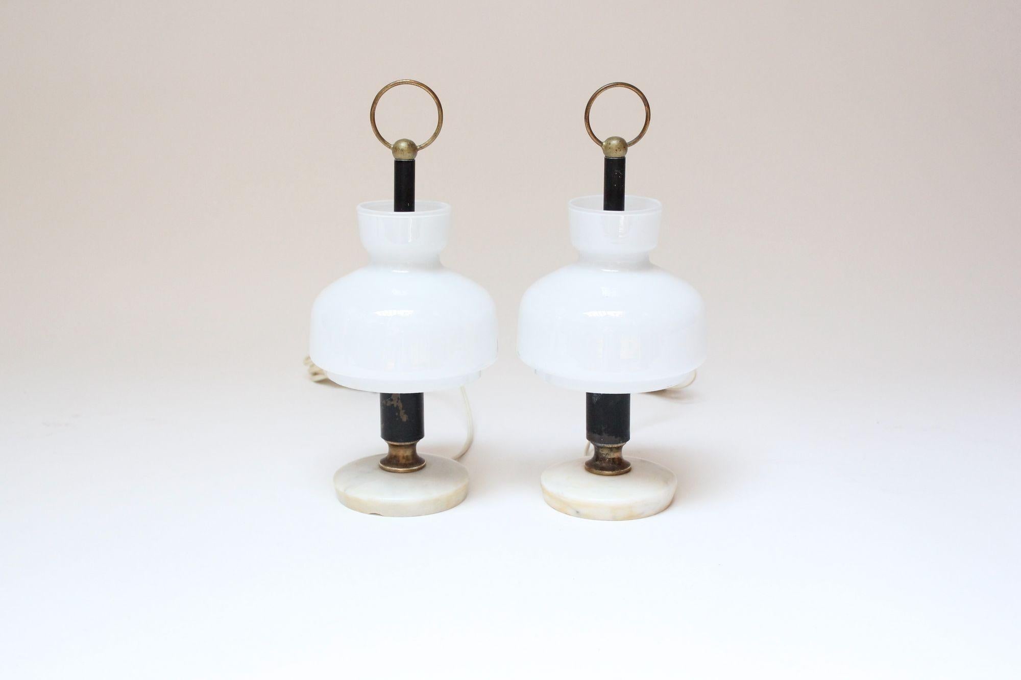Petite Vintage Italian Brass and Marble Bedside Lamps After Ignazio Gardella 11