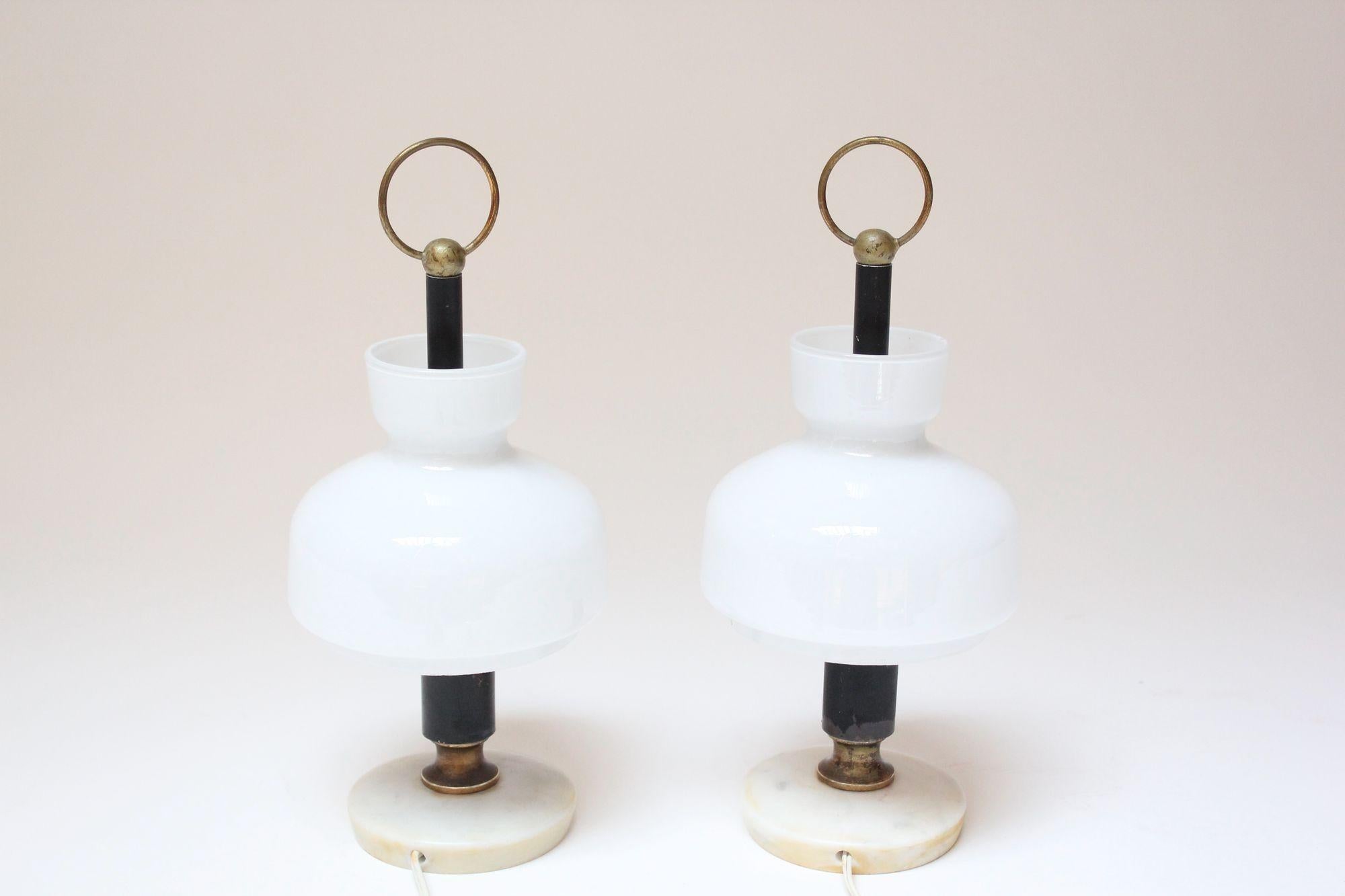 Petite Vintage Italian Brass and Marble Bedside Lamps After Ignazio Gardella 12