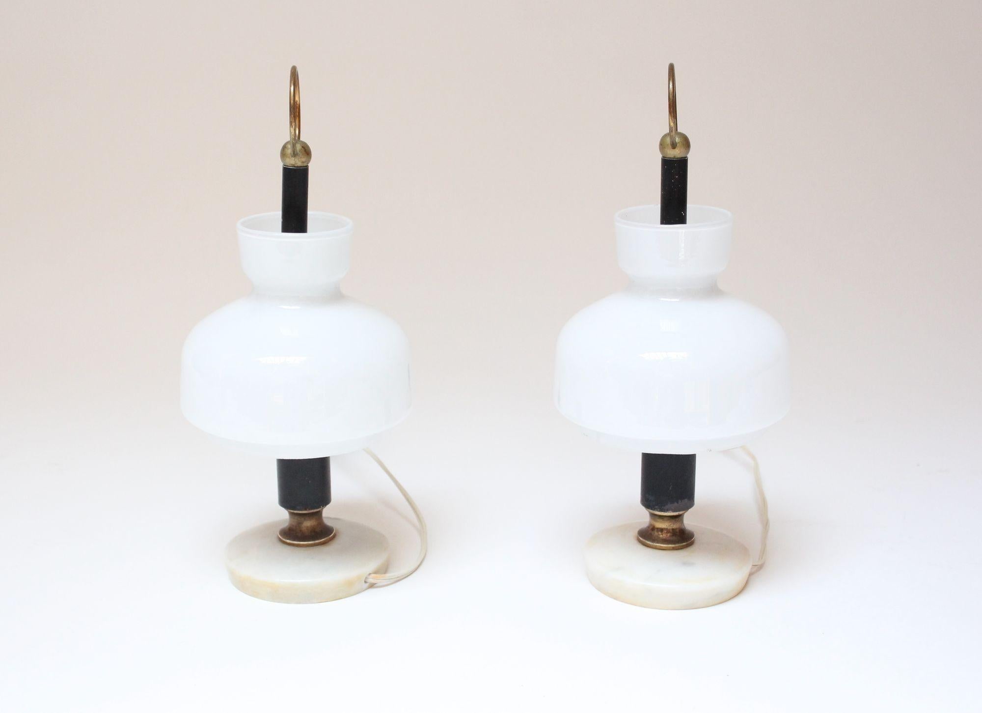 Mid-Century Modern Petite Vintage Italian Brass and Marble Bedside Lamps After Ignazio Gardella