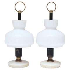 Petite Vintage Italian Brass and Marble Bedside Lamps After Ignazio Gardella