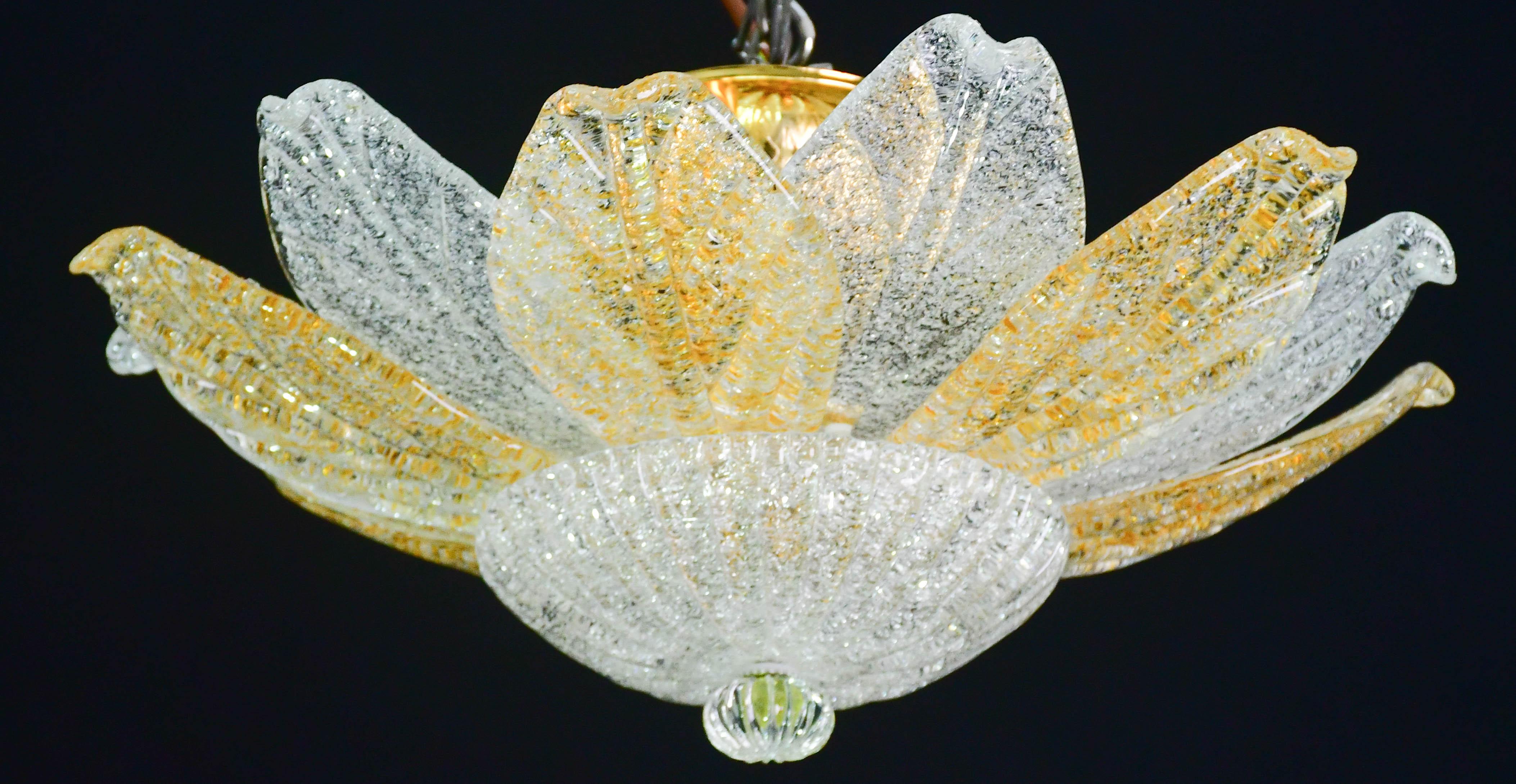 Petit Plafonnier Vintage Italian Murano Glass Amber and trasparent en vente 8