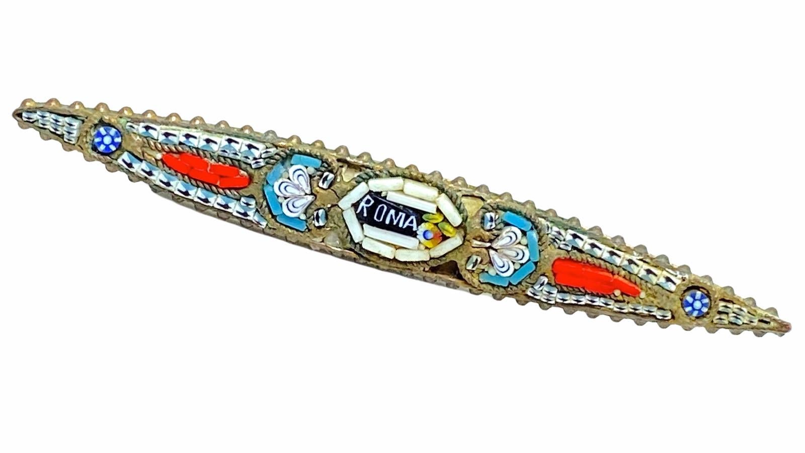 Mid-20th Century Petite Vintage Micro Mosaic Bar Pin Brooch 