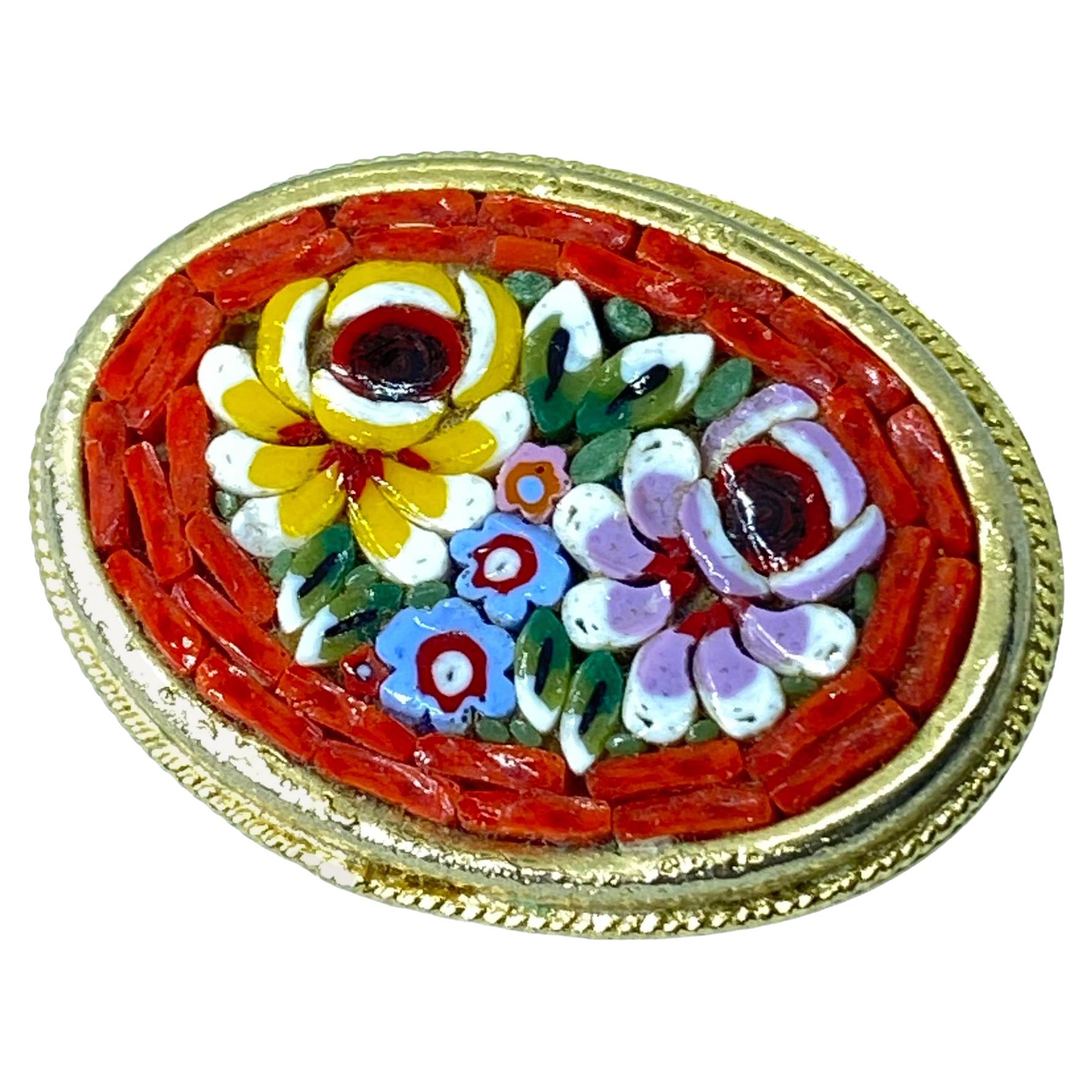 Petite Vintage Micro Mosaic Brooch Millefiori Venice Italy For Sale