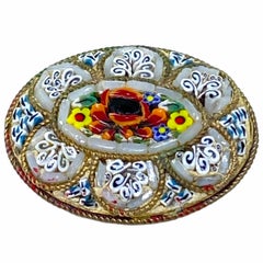 Petite Vintage Micro Mosaic Pin Brooch Flowers Millefiori, Venice Italy