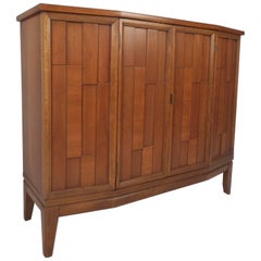 Petite Vintage Modern Brutalist Front Credenza or Storage Cabinet