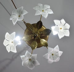 Petite Vintage Murano Ceiling Light White Flowers, 1970s