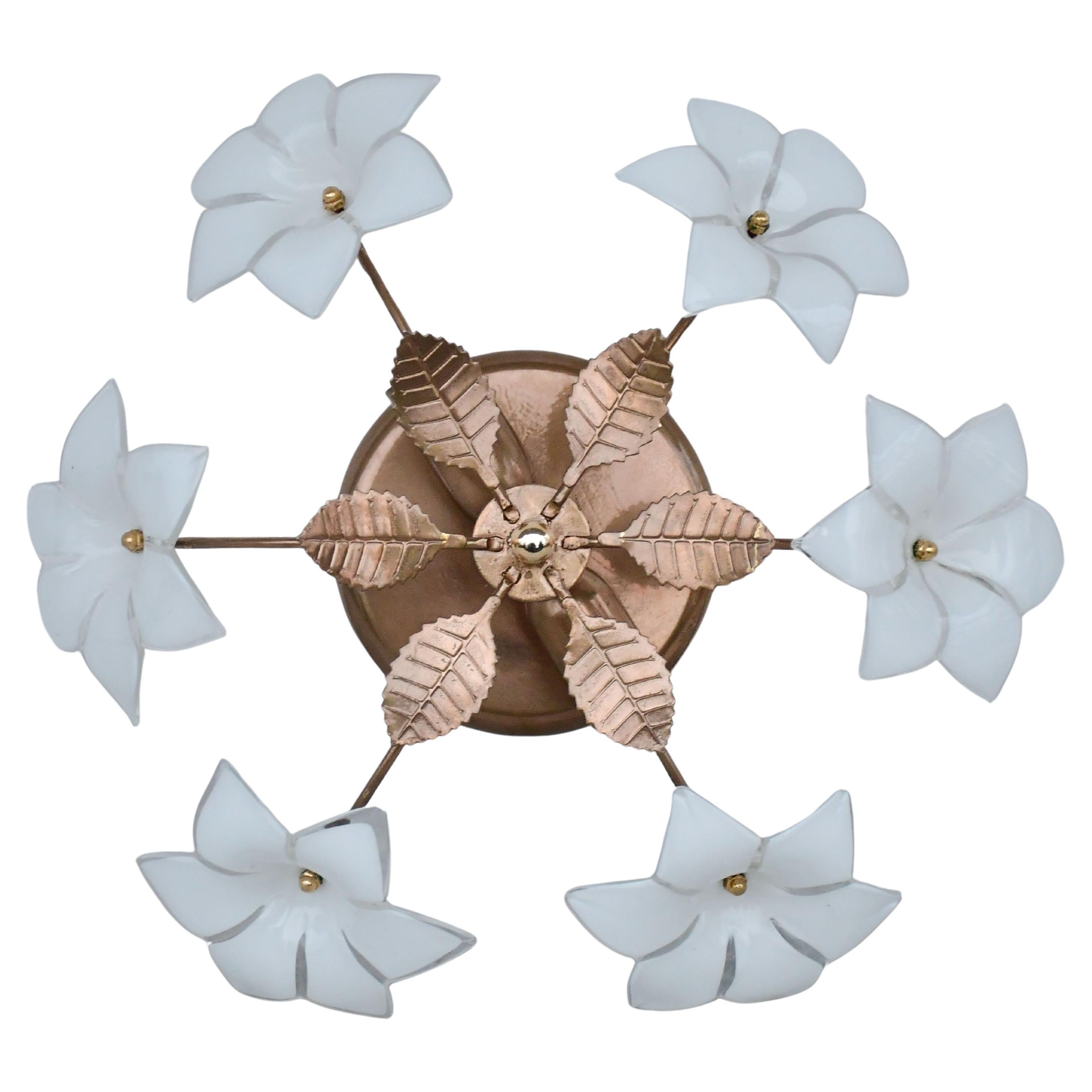 Petite Vintage Murano Ceiling Light White Flowers, 1970s