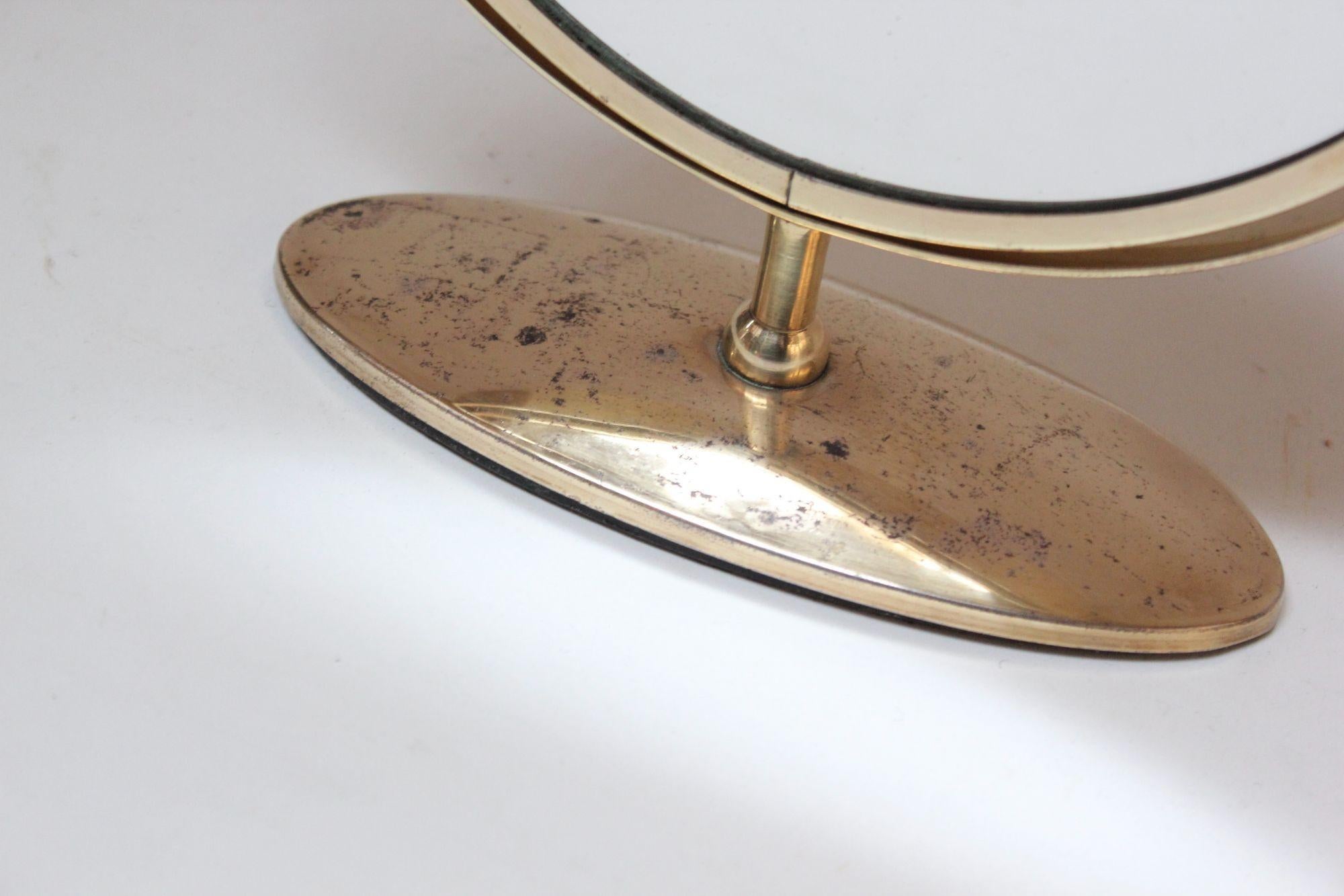 Petite Vintage Polished Brass Swiveling Double Sided Glass Vanity Table Mirror For Sale 10