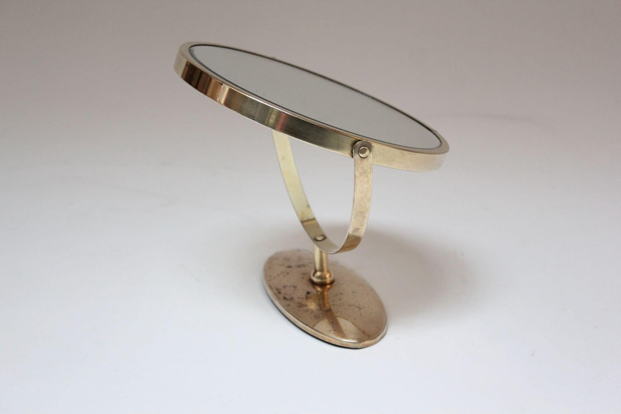 Petite Vintage Polished Brass Swiveling Double Sided Glass Vanity Table Mirror For Sale 13