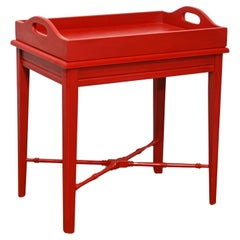 Petite Vintage Regency Style Venetian Red Lacquered Butlers Lift Off Tray Table