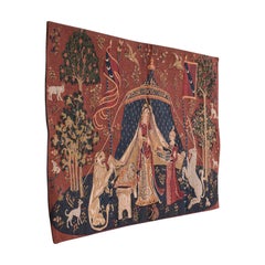 Petite Antique Tapestry, French, Hanging Needlepoint, The Lady and The Unicorn