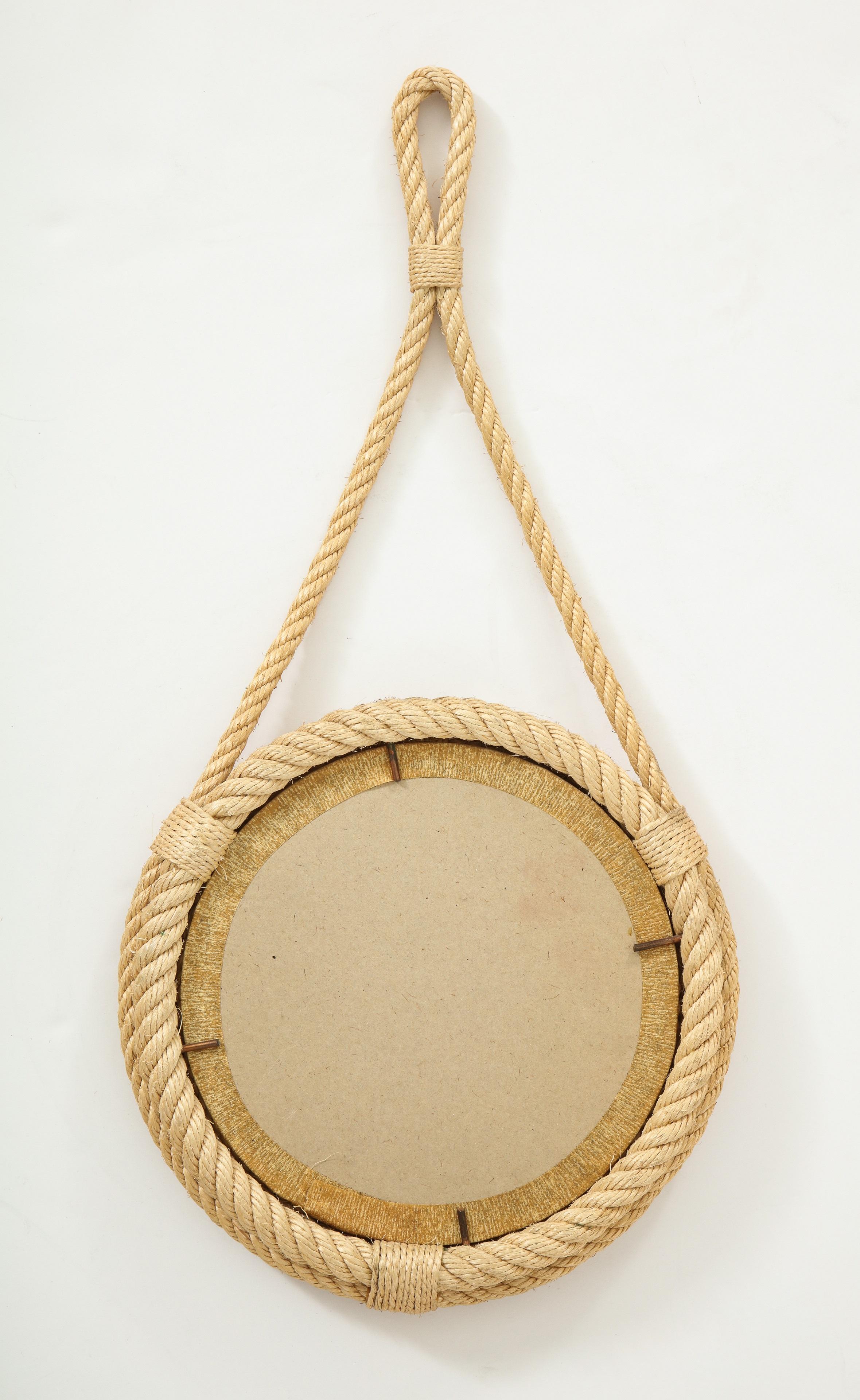 Mid-20th Century Petite Wall Rope Mirror by Audoux Minnet, France, 1960s For Sale