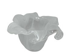 Petite White Clear Swirl Art Glass Murano Flower Design Bowl, Modern, 1980s