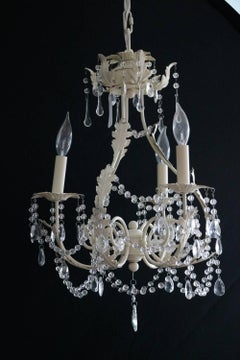 French Flare Distressed White Toile Chandelier