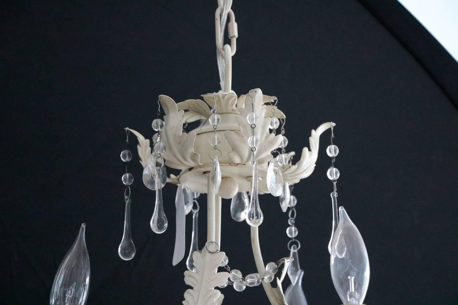 French Flare Distressed White Toile Chandelier In Good Condition For Sale In Westport, CT