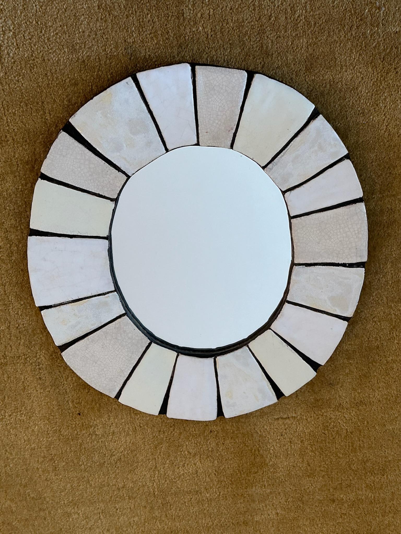 White tile mirror designed by Mithé Espelt, circa 1960. Sourced in Paris.