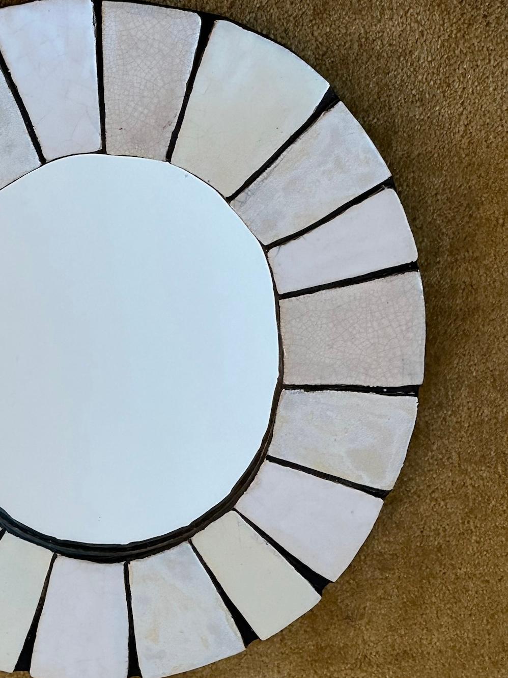 Petite White Tile Mirror by Mithé Espelt In Good Condition For Sale In New York, NY