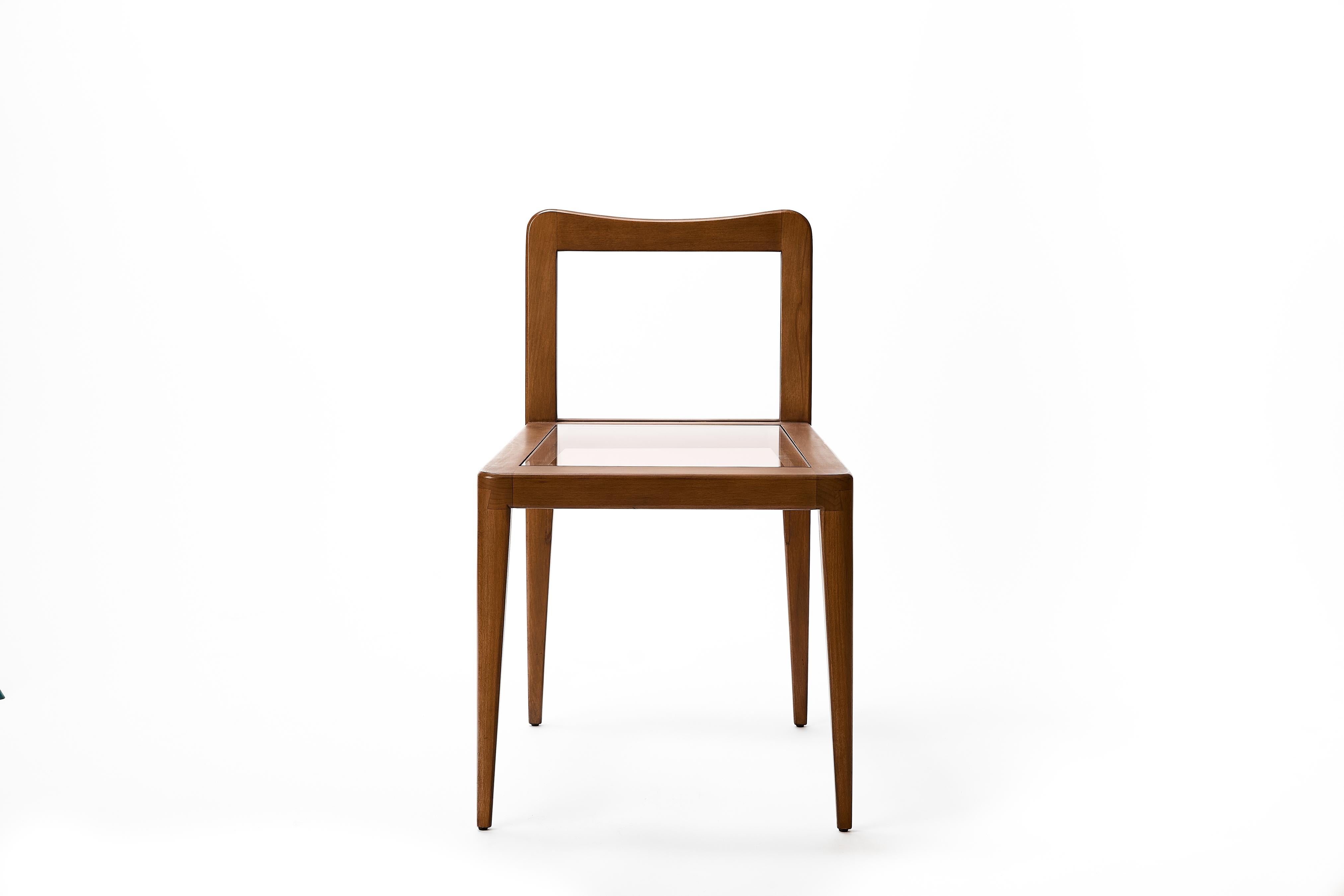 Modern Petite Wood Float Chair, Walnut Wood and Acrylic Chair For Sale
