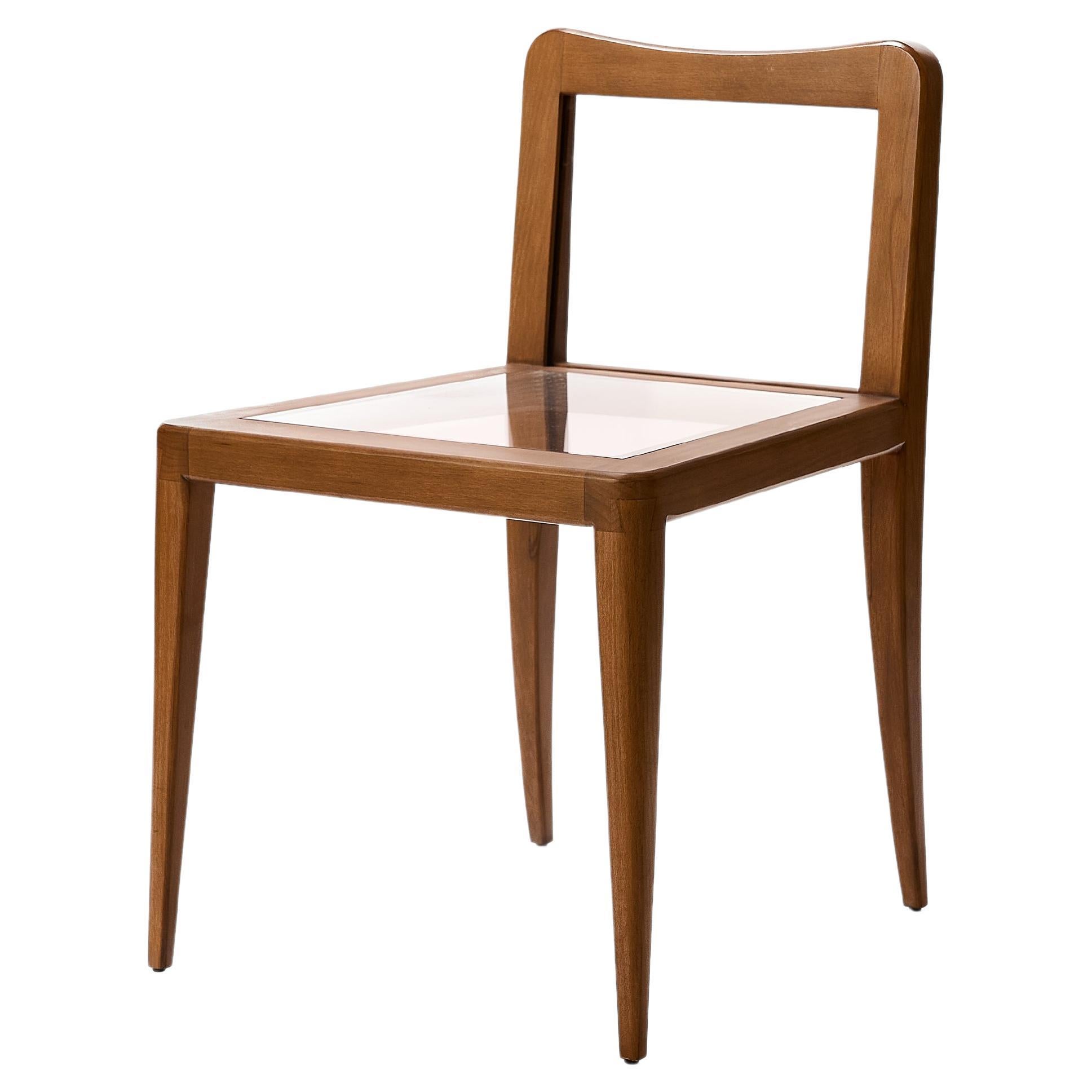 Petite Wood Float Chair, Walnut Wood and Acrylic Chair For Sale