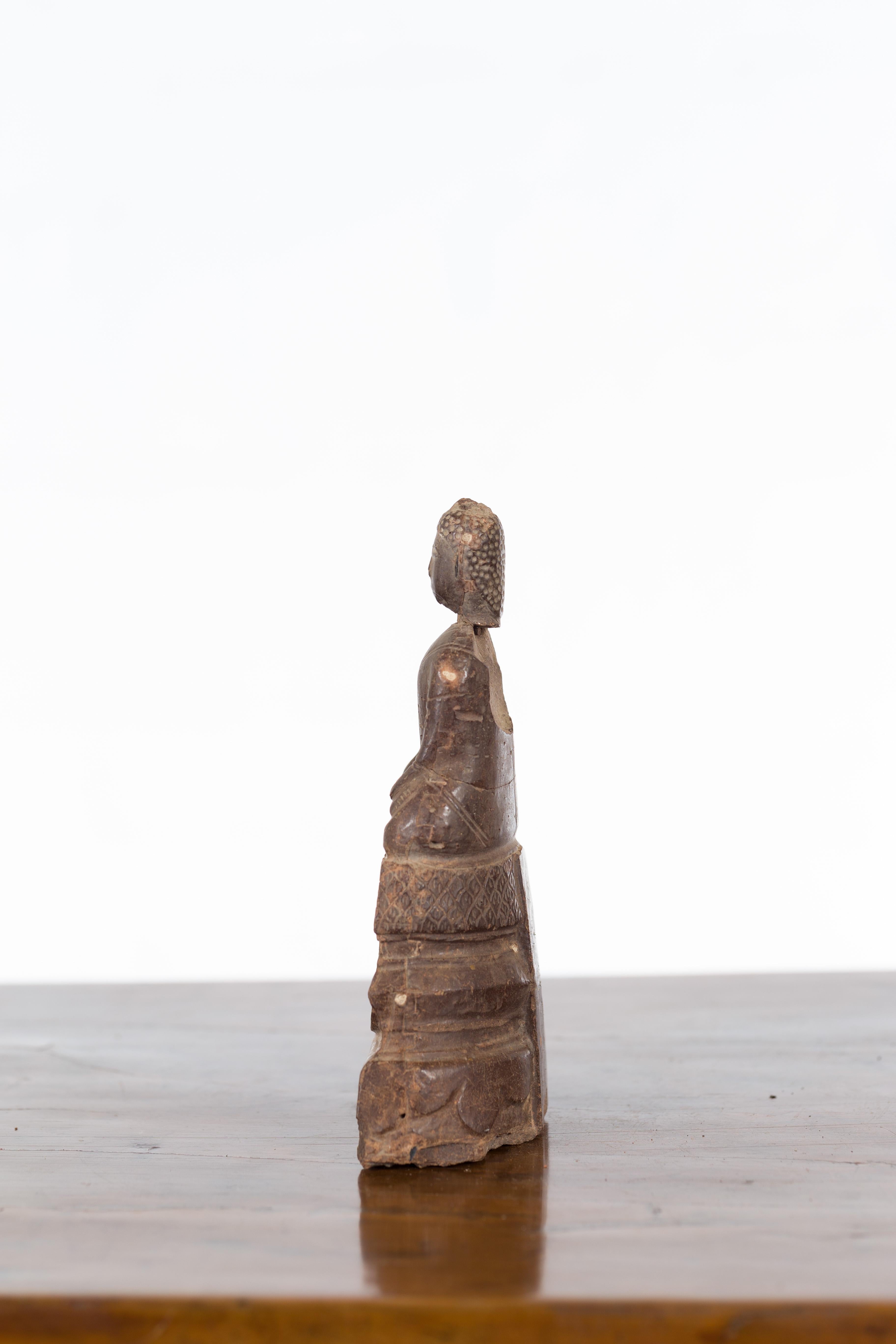 Petite Wooden Thai Ayutthaya Period Buddha Sculpture with Bhumisparsha Mudra 5