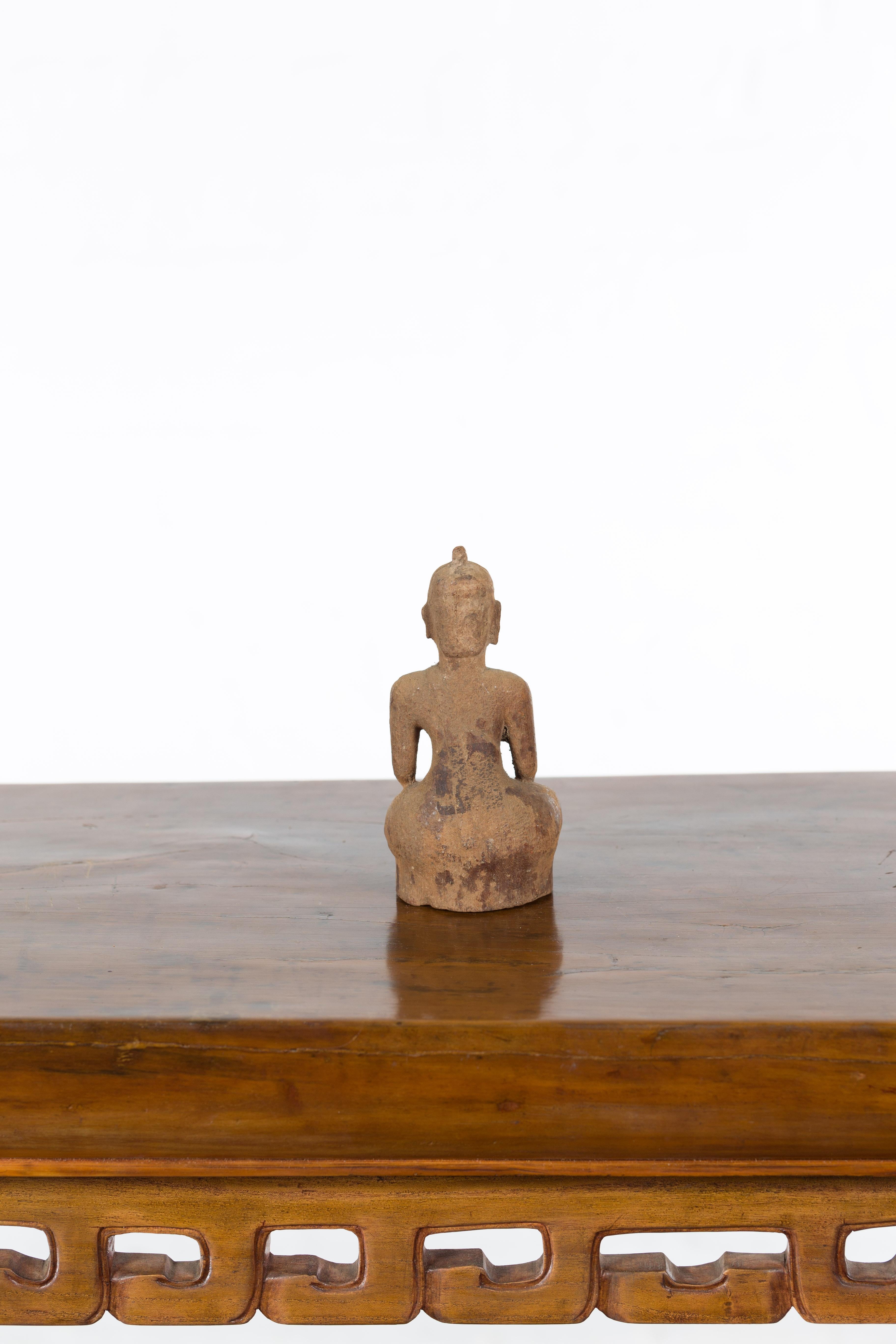 Petite Wooden Thai Ayutthaya Period Buddha Sculpture with Bhumisparsha Mudra 7