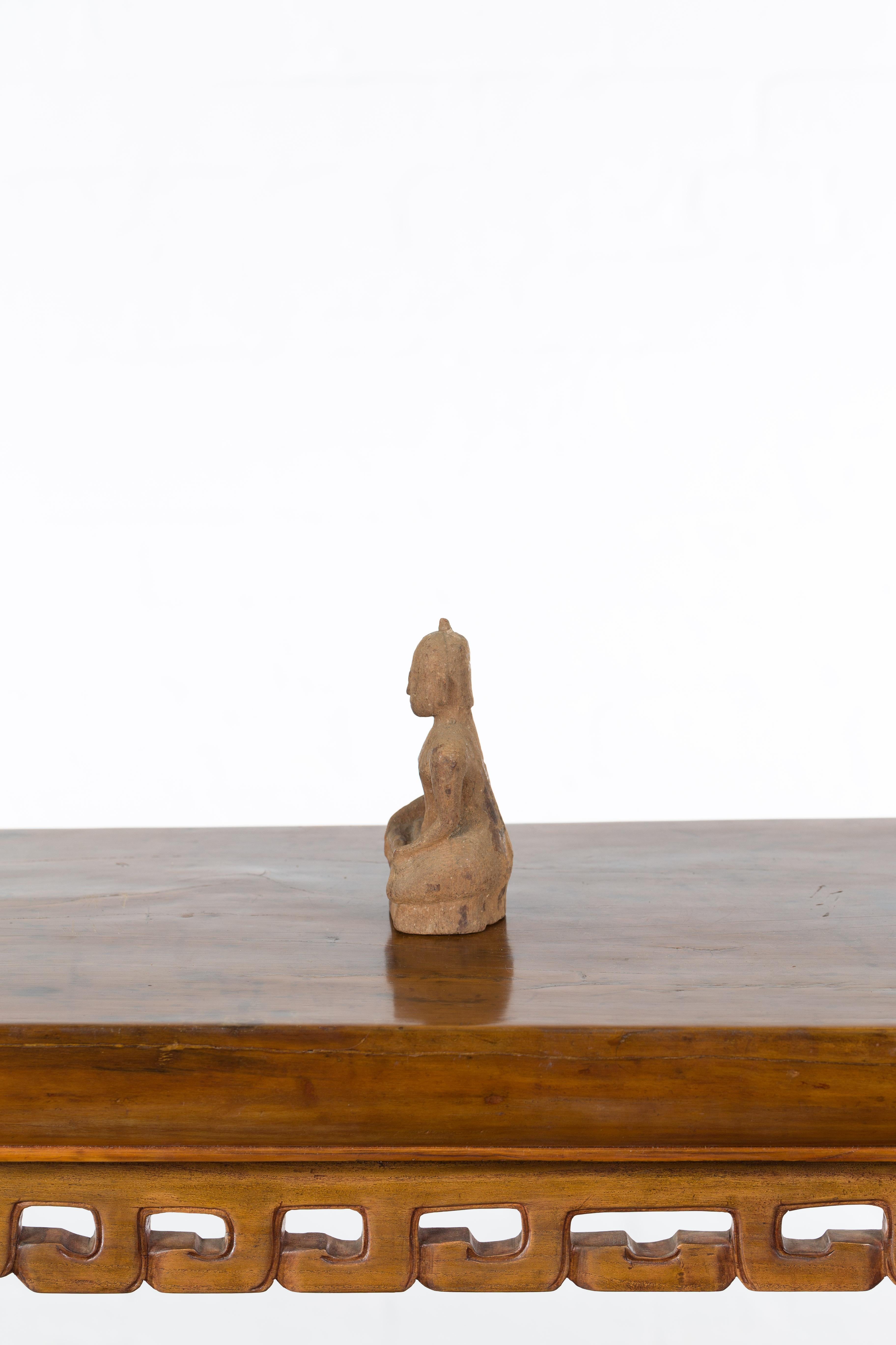 Petite Wooden Thai Ayutthaya Period Buddha Sculpture with Bhumisparsha Mudra 8