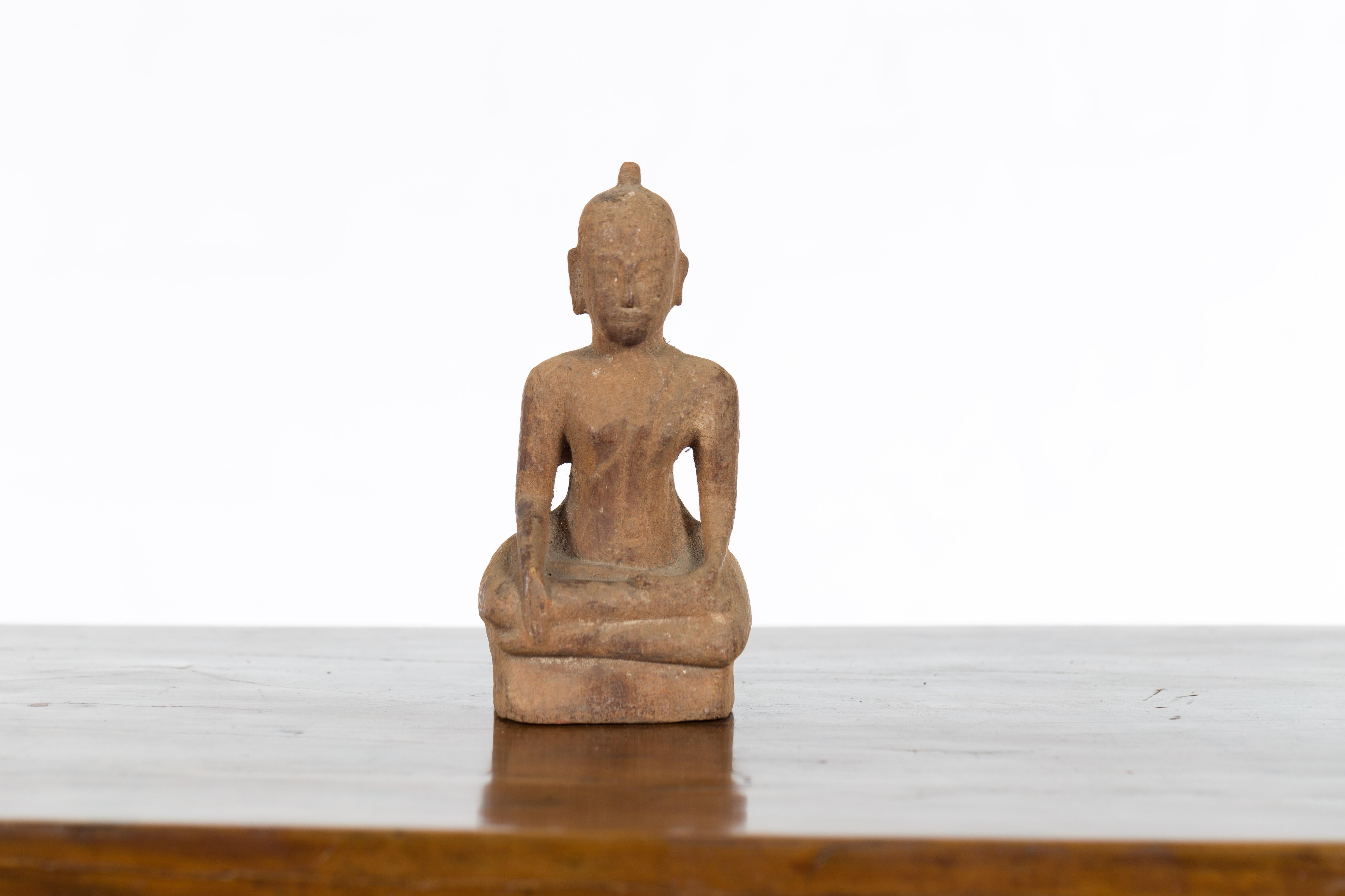 18th Century and Earlier Petite Wooden Thai Ayutthaya Period Buddha Sculpture with Bhumisparsha Mudra